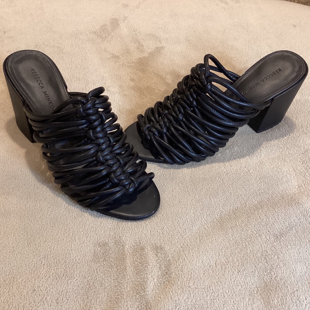 Rebecca Minkoff Calanthe Black Strappy Block Heel Sandal SZ US 6.5/UK 4.5/EU 37‎
